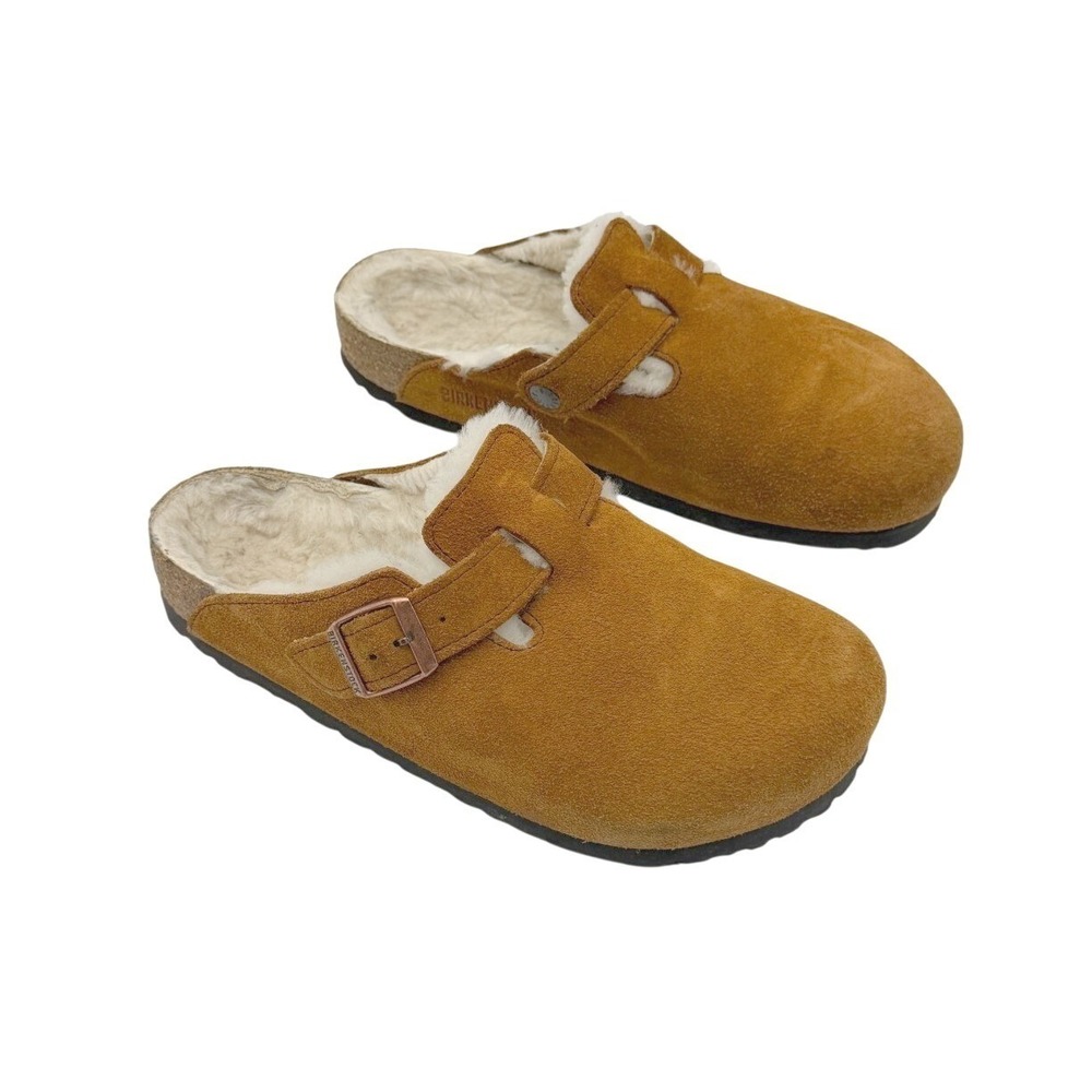 Birkenstock Womens 37 Brown Suede Leather Boston Cozy Shearling Clogs Germany